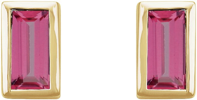 14K Gold Natural Pink Tourmaline Straight Baguette Bezel-Set Stud Earrings - Yellow Gold - view 8