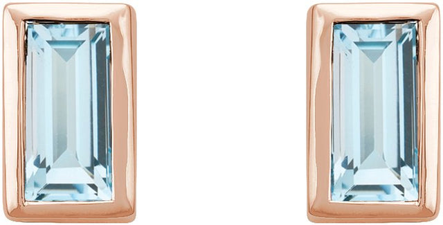 14K Gold Natural Sky Blue Topaz Straight Baguette Bezel-Set Stud Earrings - Rose Gold - view 8