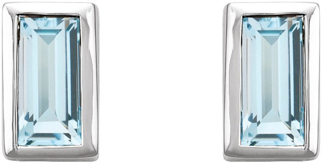 14K Gold Natural Sky Blue Topaz Straight Baguette Bezel-Set Stud Earrings - White Gold - view 8