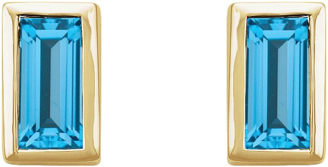14K Gold Natural Swiss Blue Topaz Straight Baguette Bezel-Set Stud Earrings - Yellow Gold - view 8