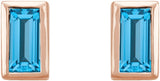 14K Gold Natural Swiss Blue Topaz Straight Baguette Bezel-Set Stud Earrings - Rose Gold - view 8