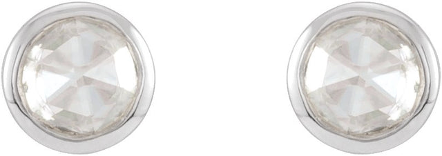 Platinum Natural Diamond Round Bezel-Set Rose-Cut Stud Earrings - view 6