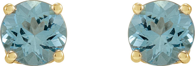 14K Gold Natural Aquamarine Round 4-Prong Stud Earrings – 4-6.5mm Stones - Yellow Gold - view 4