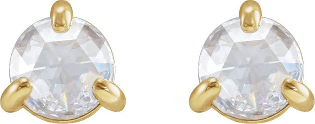 14K Gold Natural Diamond Round 3-Prong Claw Rose-Cut Stud Earrings - Yellow Gold - view 6