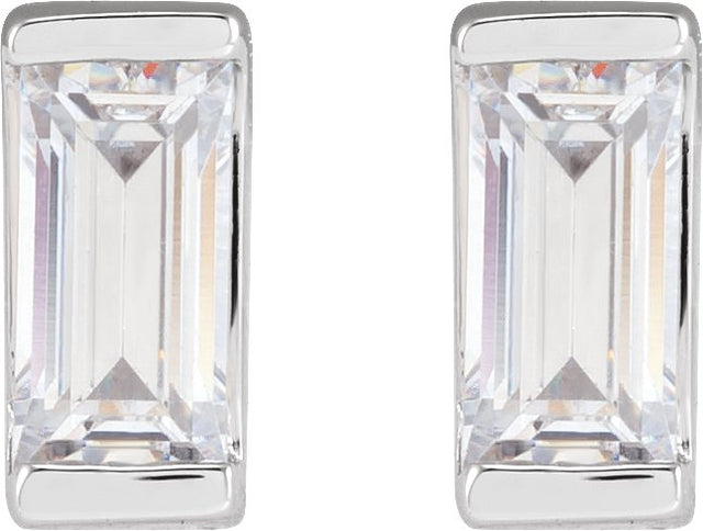14K Gold Lab-Grown Diamond Straight Baguette Bezel-Set Stud Earrings - White Gold - view 8