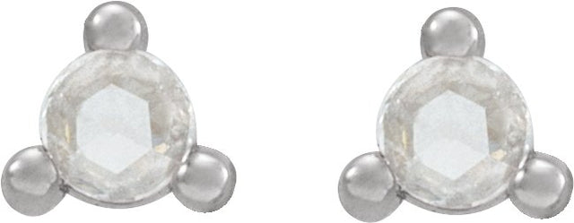 14K Gold Natural Diamond Round 3-Prong Rose-Cut Stud Earrings - White Gold - view 6