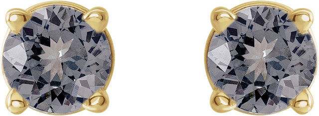 14K Gold Natural Gray Spinel Round 4-Prong Lightweight Stud Earrings - Yellow Gold - view 10
