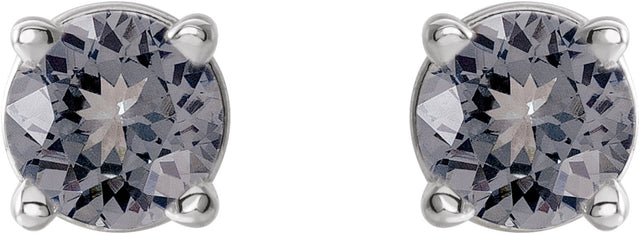 14K Gold Natural Gray Spinel Round 4-Prong Lightweight Stud Earrings - White Gold - view 10