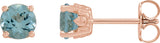 14K Gold Natural Aquamarine Round 4-Prong Stud Earrings – 4-6.5mm Stones - Rose Gold - view 3