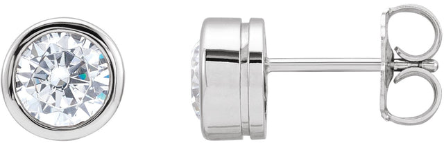 14K Gold Round White Cubic Zirconia Solitaire Bezel-Set Stud Earrings - White Gold