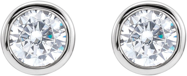 14K Gold Round White Cubic Zirconia Solitaire Bezel-Set Stud Earrings - White Gold - view 2
