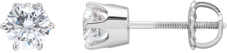 14K Gold White Cubic Zirconia Round 6-Prong Stud Earrings – 5.25-6.5mm Stones - White Gold