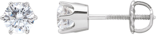 14K Gold White Cubic Zirconia Round 6-Prong Stud Earrings – 5.25-6.5mm Stones - White Gold