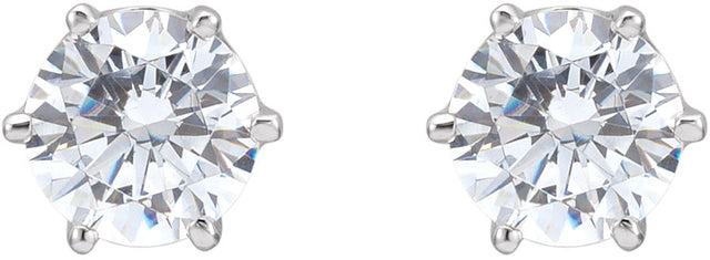14K Gold White Cubic Zirconia Round 6-Prong Stud Earrings – 5.25-6.5mm Stones - White Gold - view 2