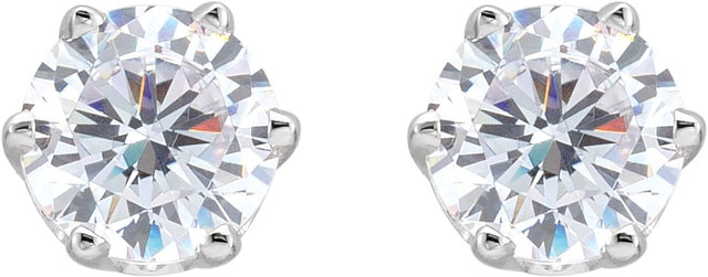 14K Gold White Cubic Zirconia Round 6-Prong Stud Earrings – 5.25-6.5mm Stones - White Gold - view 2