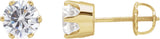 14K Gold White Cubic Zirconia Round 6-Prong Stud Earrings – 5.25-6.5mm Stones - Yellow Gold