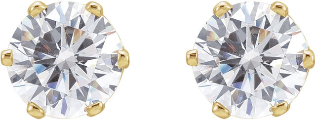 14K Gold White Cubic Zirconia Round 6-Prong Stud Earrings – 5.25-6.5mm Stones - Yellow Gold - view 2