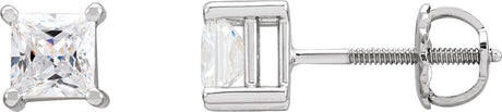 14K Gold White Cubic Zirconia Square 4-Prong Stud Earrings - White Gold