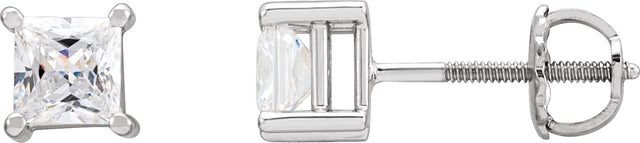 14K Gold White Cubic Zirconia Square 4-Prong Stud Earrings - White Gold