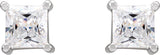 14K Gold White Cubic Zirconia Square 4-Prong Stud Earrings - White Gold - view 2