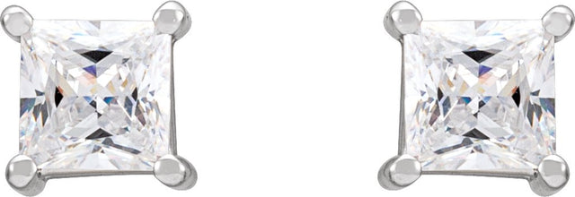 14K Gold White Cubic Zirconia Square 4-Prong Stud Earrings - White Gold - view 2