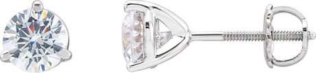 14K Gold White Cubic Zirconia Round 3-Prong Stud Earrings