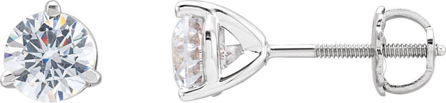 14K Gold White Cubic Zirconia Round 3-Prong Stud Earrings