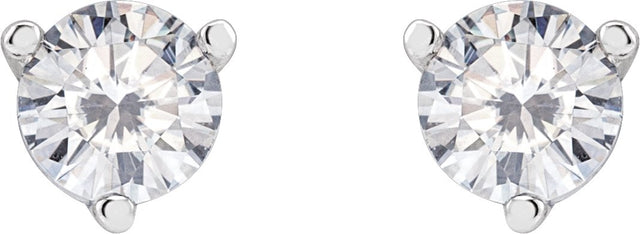 Platinum Lab-Grown Moissanite Round 3-Prong Stud Earrings - view 2