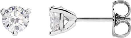 Platinum Lab-Grown Moissanite Round 3-Prong Stud Earrings