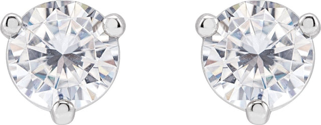 Platinum Lab-Grown Moissanite Round 3-Prong Stud Earrings - view 2