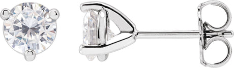 Platinum Lab-Grown Moissanite Round 3-Prong Stud Earrings