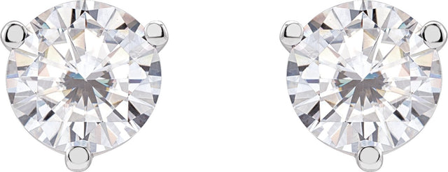 14K Gold Lab-Grown Moissanite Round 3-Prong Stud Earrings - White Gold - view 2