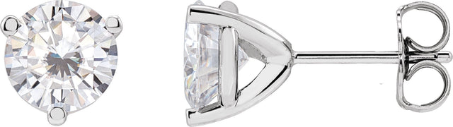 Platinum Lab-Grown Moissanite Round 3-Prong Stud Earrings
