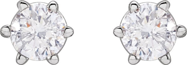 14K Gold Natural Diamond Round 6-Prong Stud Earrings - White Gold - view 6