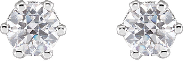 14K Gold White Cubic Zirconia Round 6-Prong Stud Earrings - White Gold - view 4