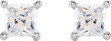 14K Gold White Cubic Zirconia Square 4-Prong Stud Earrings - White Gold - view 2