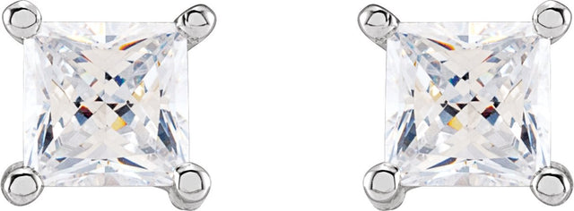 14K Gold White Cubic Zirconia Square 4-Prong Stud Earrings - White Gold - view 2