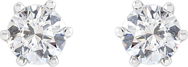 14K Gold White Cubic Zirconia Round 6-Prong Stud Earrings - White Gold - view 4