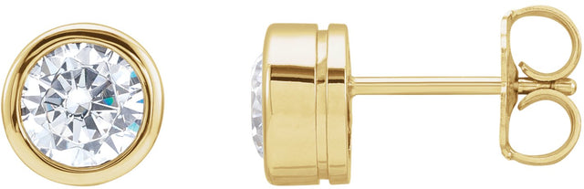 14K Gold Round White Cubic Zirconia Solitaire Bezel-Set Stud Earrings - Yellow Gold