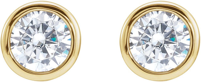 14K Gold Round White Cubic Zirconia Solitaire Bezel-Set Stud Earrings - Yellow Gold - view 2