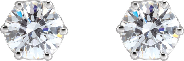 14K Gold White Cubic Zirconia Round 6-Prong Stud Earrings - White Gold - view 4