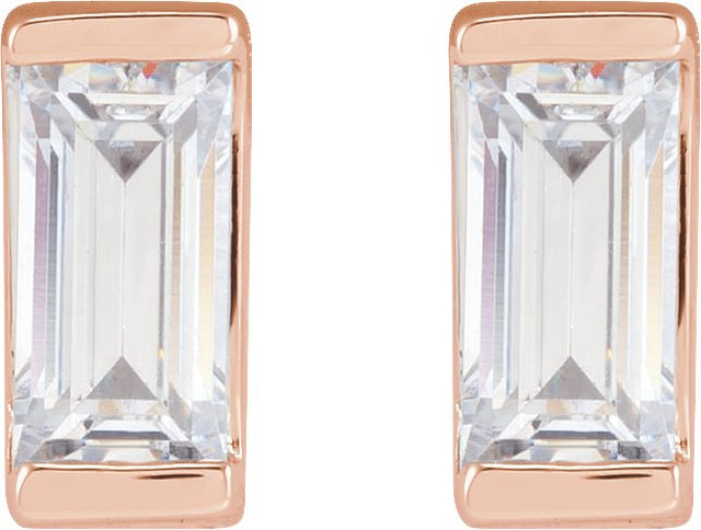 14K Gold Lab-Grown Diamond Straight Baguette Bezel-Set Stud Earrings - Rose Gold - view 8