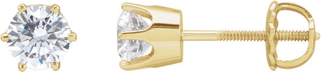 14K Gold White Cubic Zirconia Round 6-Prong Stud Earrings – 5.25-6.5mm Stones - Yellow Gold
