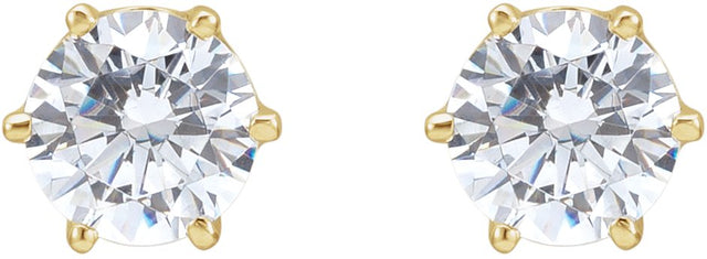 14K Gold White Cubic Zirconia Round 6-Prong Stud Earrings – 5.25-6.5mm Stones - Yellow Gold - view 2
