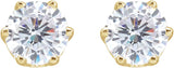 14K Gold White Cubic Zirconia Round 6-Prong Stud Earrings – 5.25-6.5mm Stones - Yellow Gold - view 2