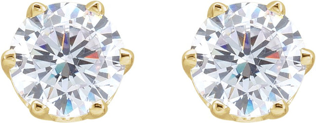 14K Gold White Cubic Zirconia Round 6-Prong Stud Earrings – 5.25-6.5mm Stones - Yellow Gold - view 2