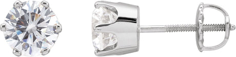 14K Gold White Cubic Zirconia Round 6-Prong Stud Earrings – 5.25-6.5mm Stones - White Gold