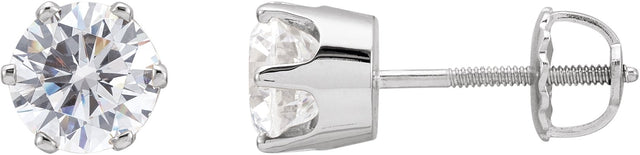 14K Gold White Cubic Zirconia Round 6-Prong Stud Earrings – 5.25-6.5mm Stones - White Gold