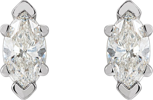 Platinum Natural Diamond Marquise 6-Prong V-End Stud Earrings - view 6