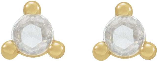 14K Gold Natural Diamond Round 3-Prong Rose-Cut Stud Earrings - Yellow Gold - view 6